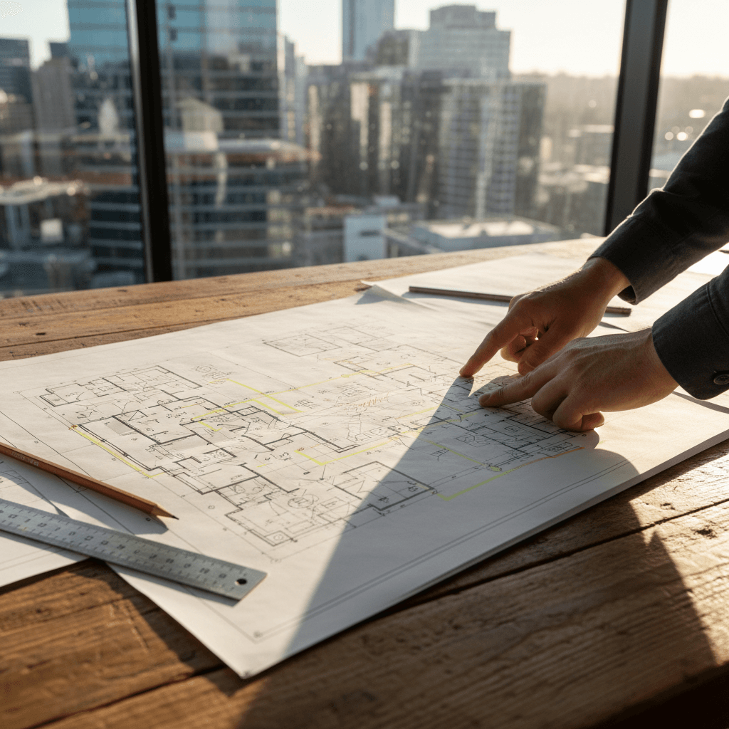 Town planner reviewing residential development application plans